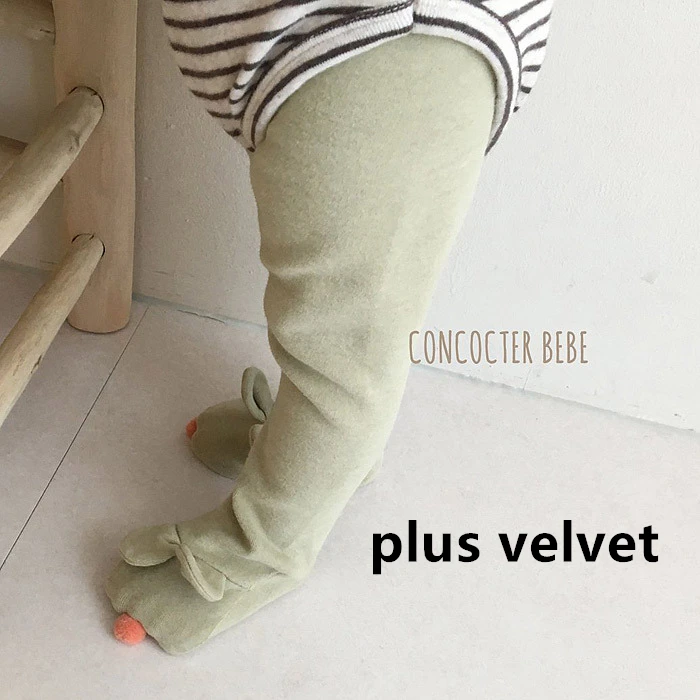 green plus velvet Ins/Леггинсы для малышей; сезон осень-зима; теплые бархатные штаны с рисунком для малышей; леггинсы для маленьких мальчиков и девочек - Цвет: green plus velvet