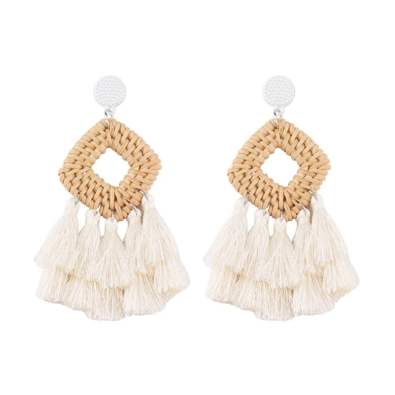 Серьги с бахромой в этническом стиле Girlgo Boho, большие кисточки,, ручная работа, большие бусины, массивные серьги, вечерние Висячие висячие серьги, подарок - Окраска металла: Style 26