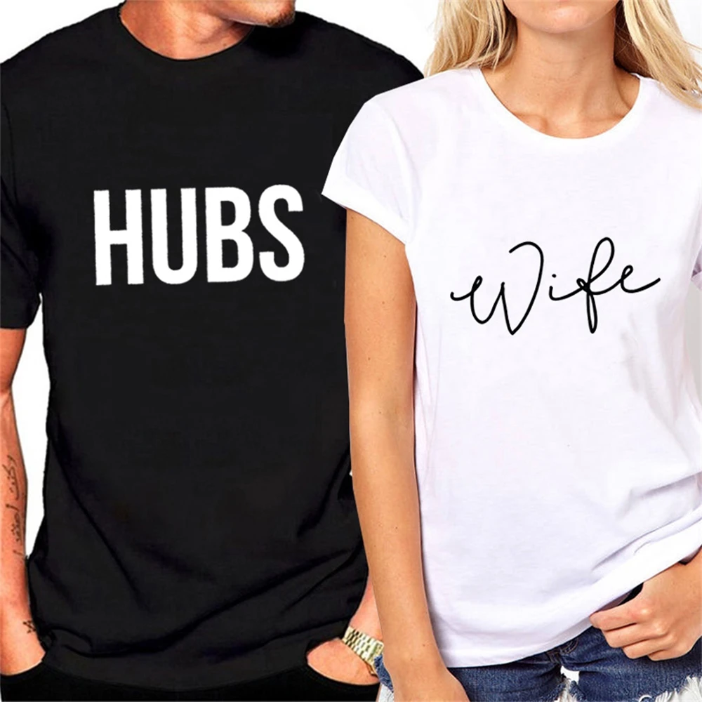 

Hubs Wife Funny T Shirt for Men and Women Short Sleeve Tops Couple T-shirt for Lovers Letter Print