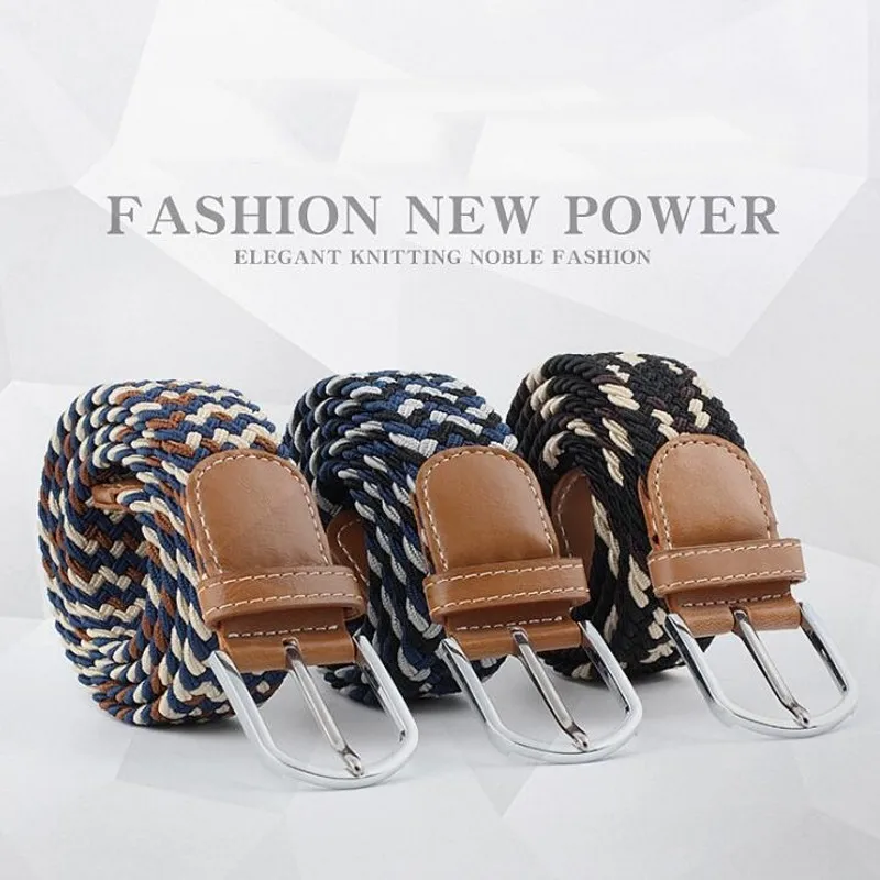 Повседневный плетеный ремень с пряжкой язычком для мужчин и женщин эластичный
