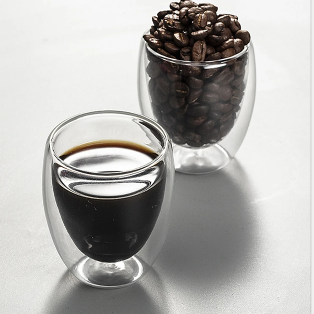 

4PCS 80ML Heat-resistant glass milk tea cup hollow anti-scald kung fu cup double-layer glass small coffee cup