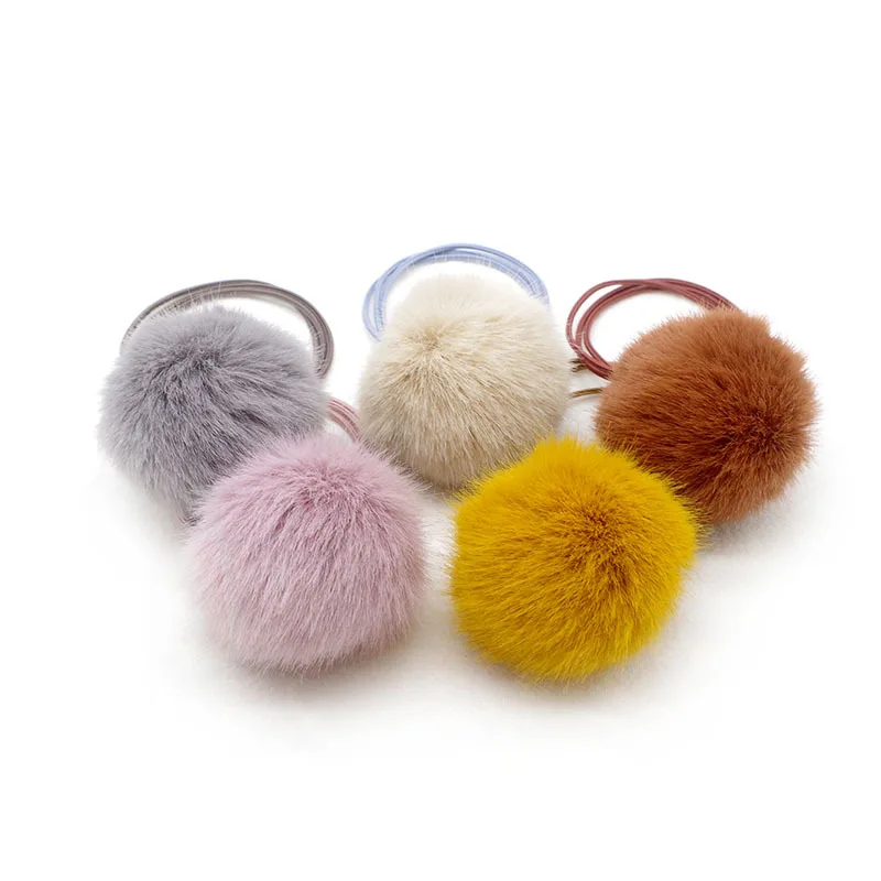 10 шт. модные милые меховые помпон для волос резинки одноцветные головной убор
