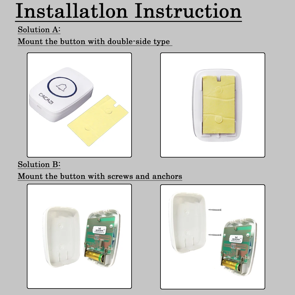 

CACAZI Wireless Waterproof Doorbell US EU UK Plug 300M Range Home Intelligent White Door Bell Chime 1 2 Button 1 2 3 Receiver