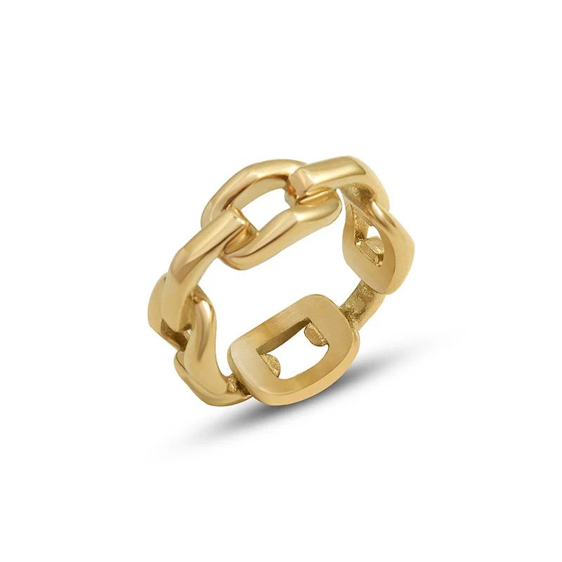 

Stainless Steel Simple Hollow Design Ring Plated Gold Gift For Women Aesthetic Hip Hop Jewelry 2021 Joyeria De Acero Inoxidable