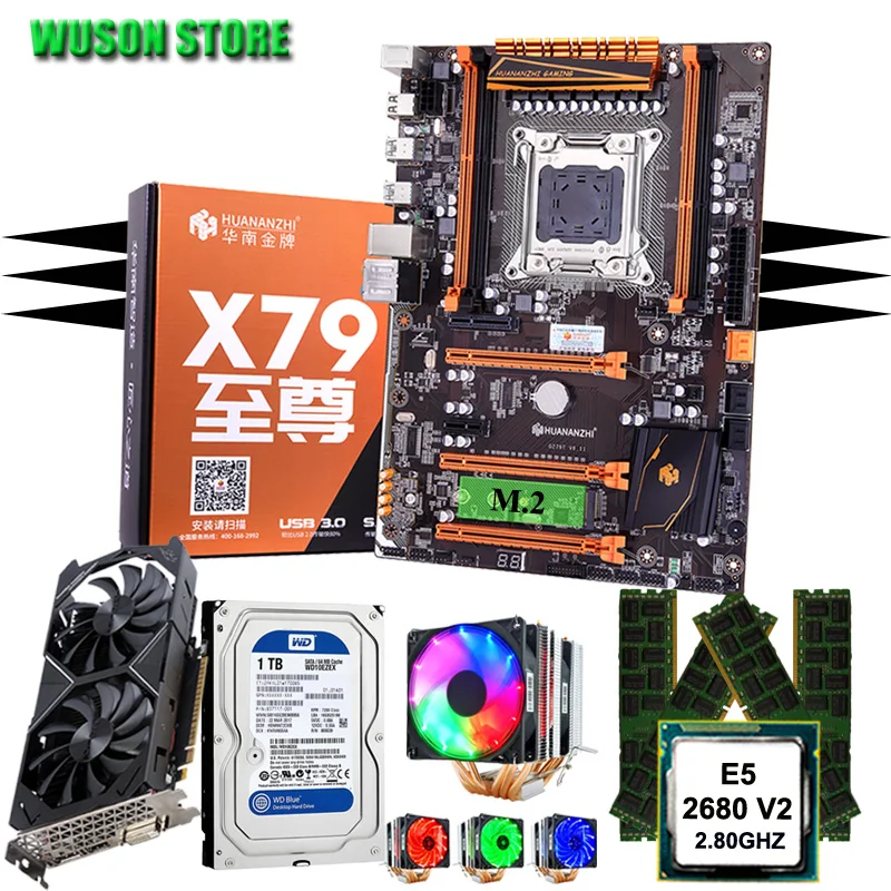HUANANZHI deluxe X79 материнская плата с M.2 слот SSD Процессор E5 2680 V2 кулер Оперативная