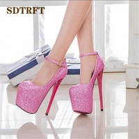 sdtrft sequins pumps ladies platform shoes woman 20cm thin heels single wedding stripper glitter scarpins luxury bridal stiletto