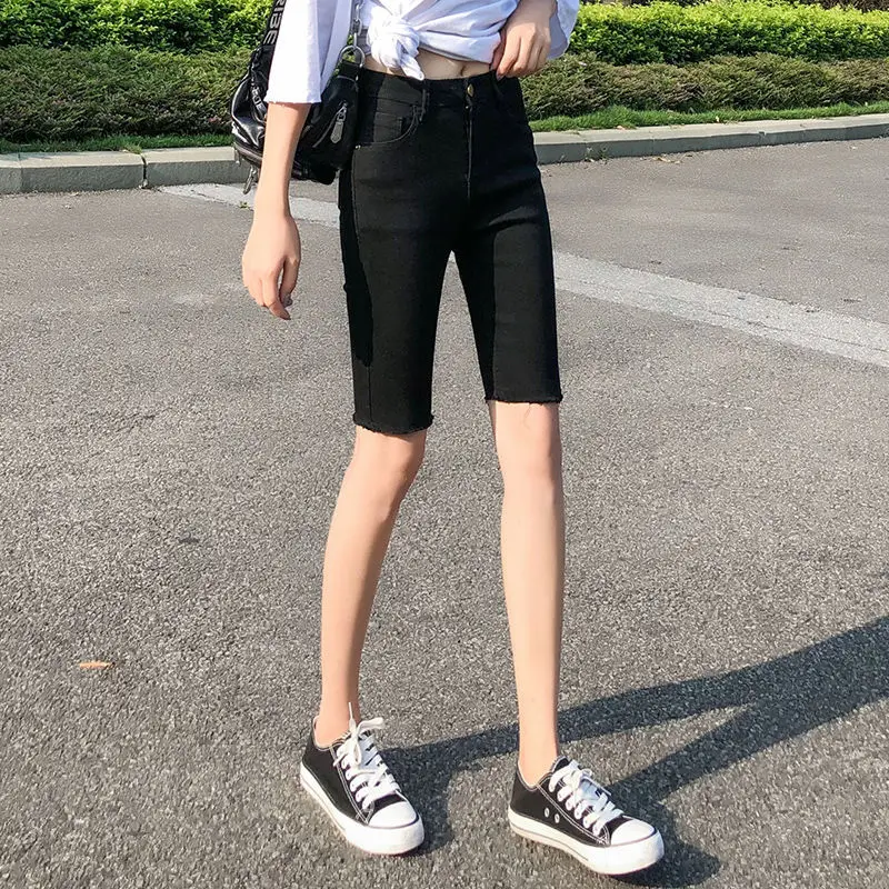 

Jeans Capris women's summer thin 2021 New High Waist Shorts tight Hong Kong Style Capris show thin pants