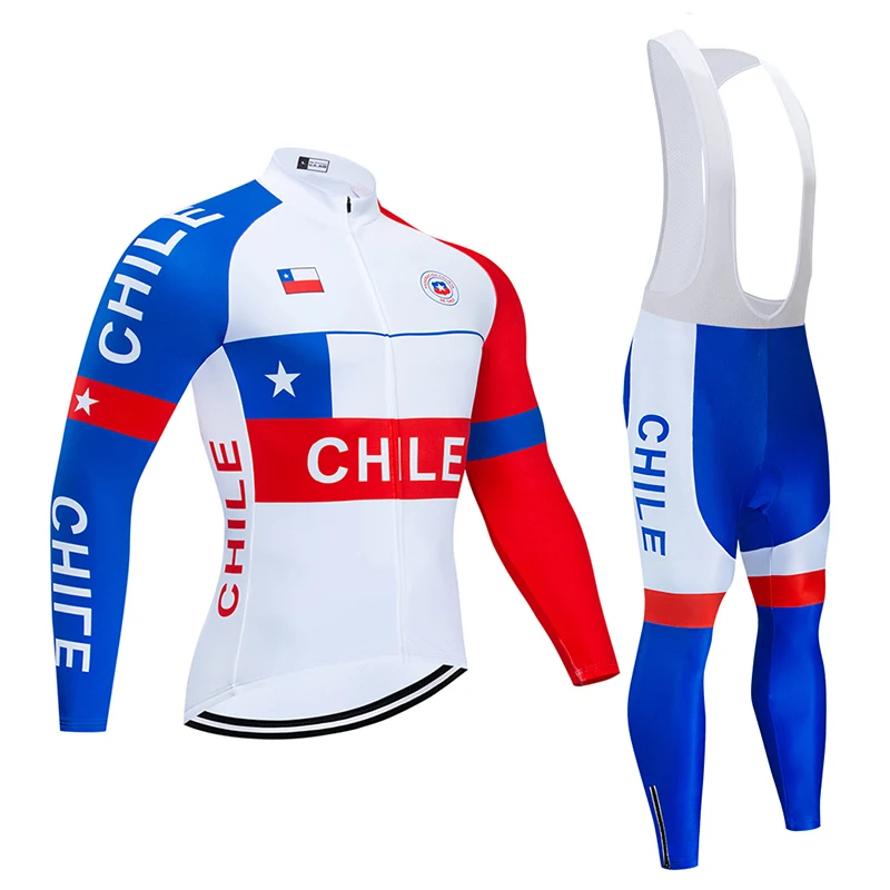 

Summer Autumn 2021 Team CHILE Cycling Jersey 9D Bib Set MTB Uniform Bicycle Clothing Quick Dry Bike Clothes Mens Long Cycling