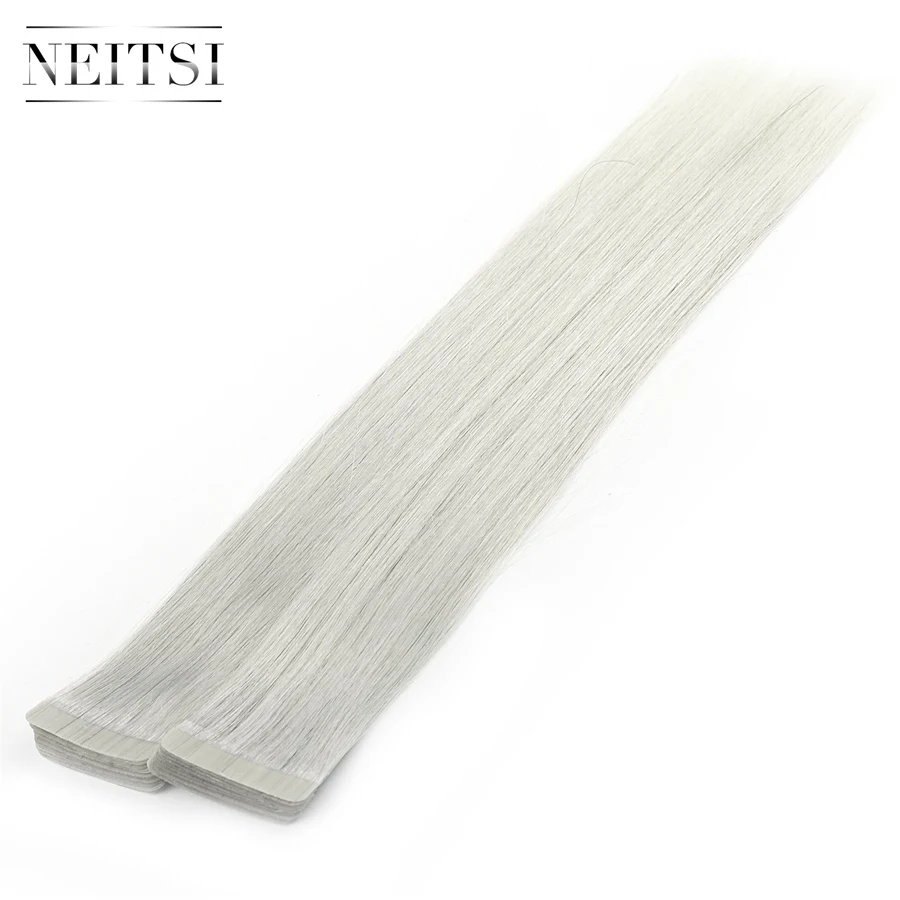 Light Silver Neitsi Кожа Уток клей волос нет Remy лента в человеческих волос для наращивания серый# цвет прямой Двусторонняя изолента волос 20 шт 40 шт - Цвет: Light Silver