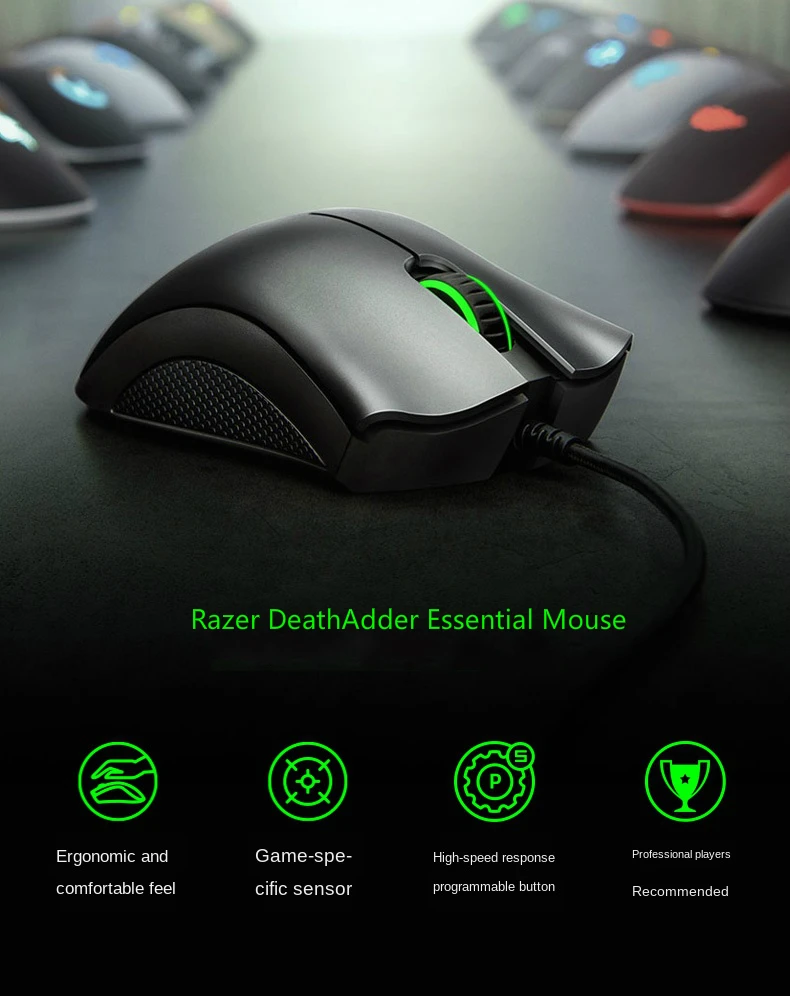 

Razer Blackwidow Mechanical Keyboard DeathAdder essential Game Mouse Green Color Backlit Electric Bidding Keyboard and Mouse Kit
