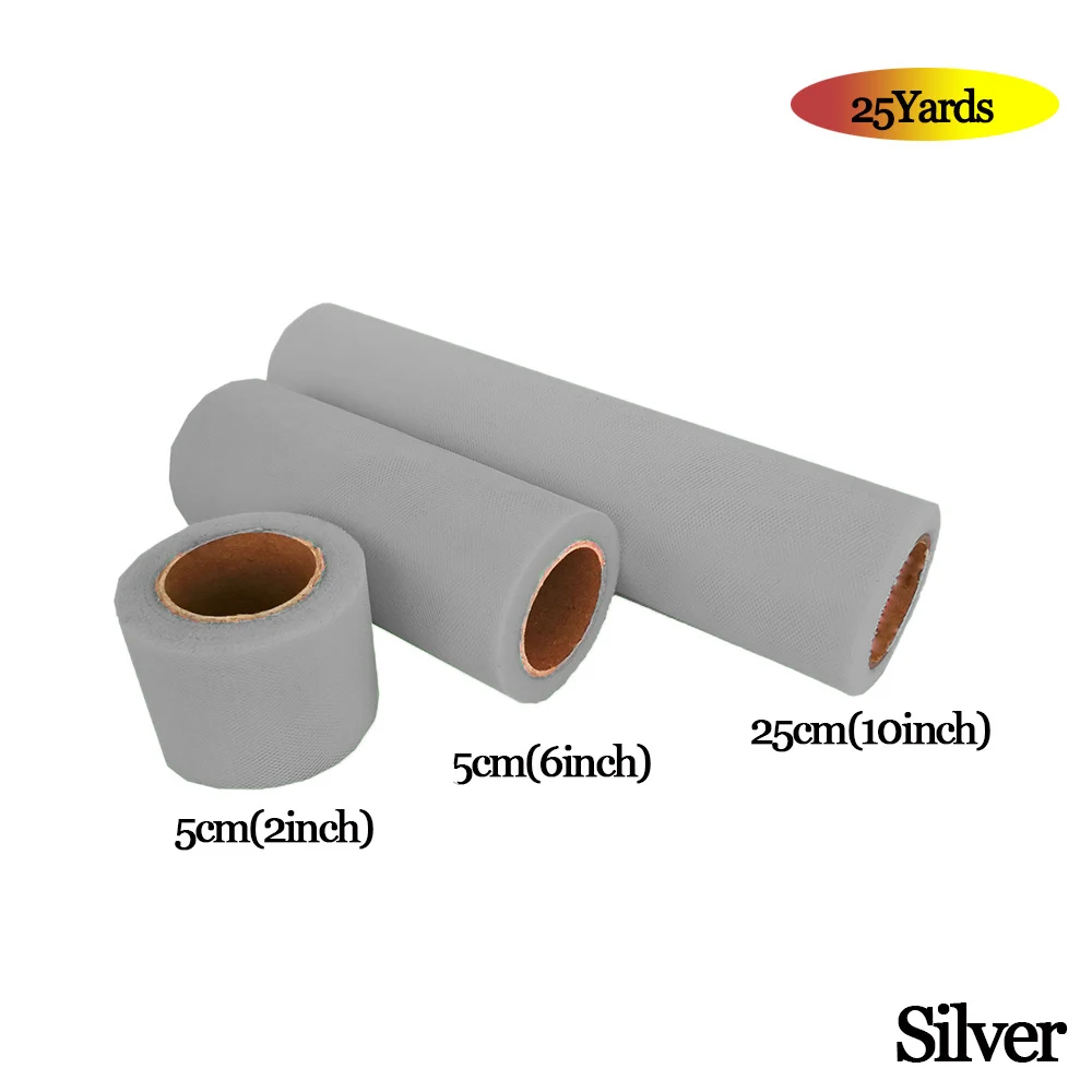 SILVER Фатиновая юбка-пачка из органзы в рулоне 5 см, 15 см, 25 см, розовый, синий цвет, Тюлевая юбка-пачка из органзы, вечерние украшения для девочек 25 лет - Цвет: SILVER