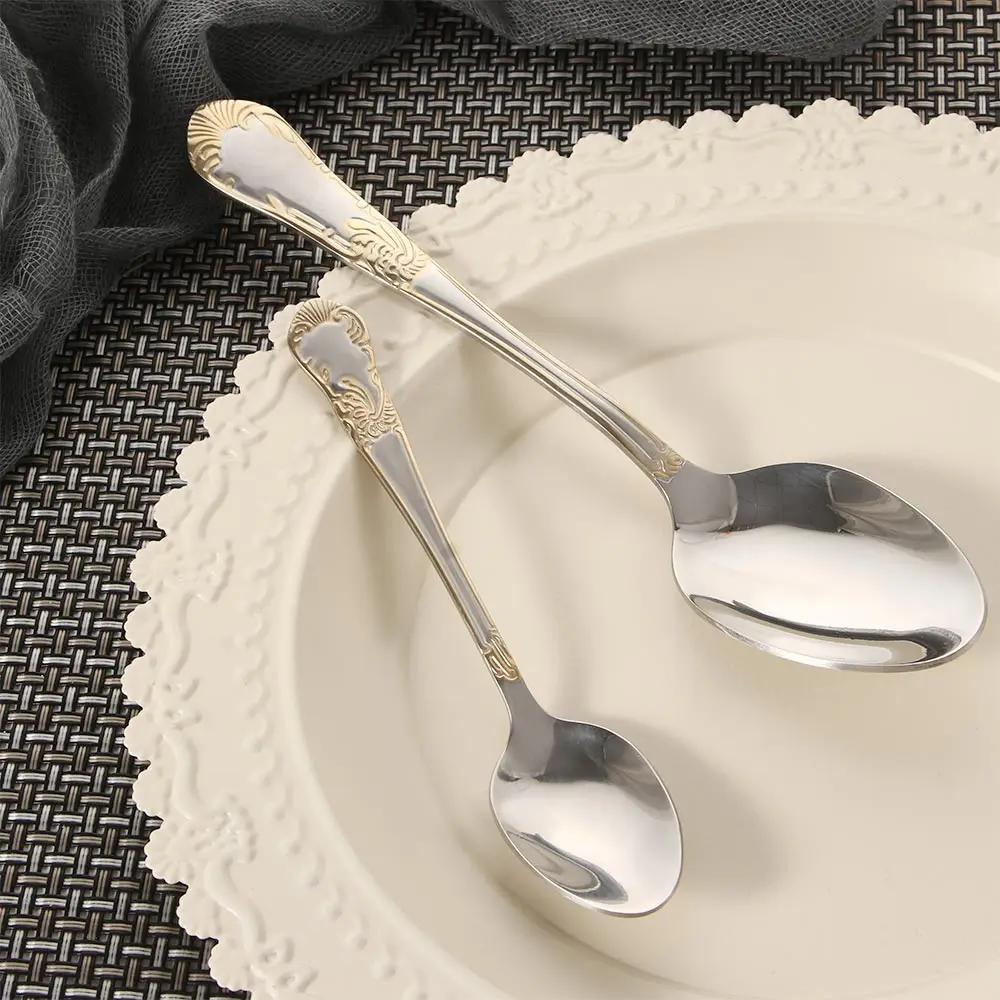 

Stainless Steel Dinnerware Sets High-grade Knife Fork And Spoons Cutlery Kits Gold Plated Floral Pattern Tableware