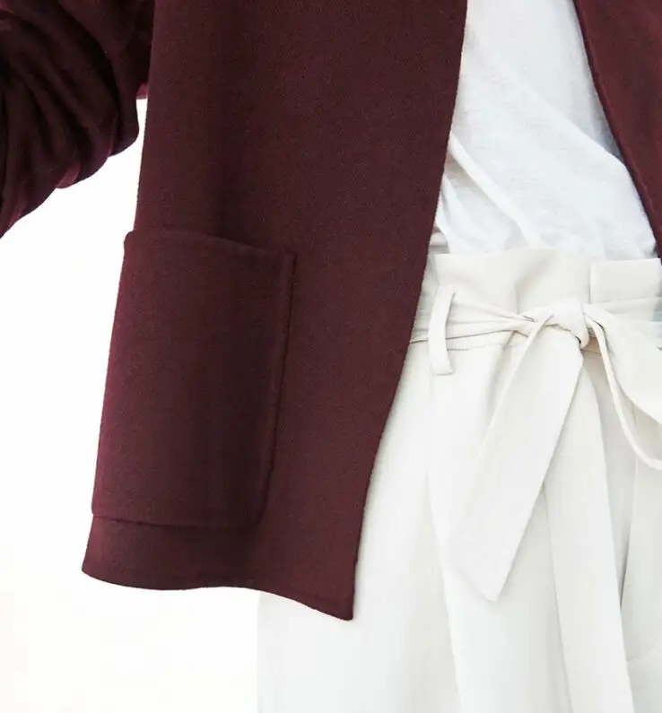 

2021 Women Jacket Autumn and Winter New Wool Ladies Short Coat Wine Red Top Cardigan