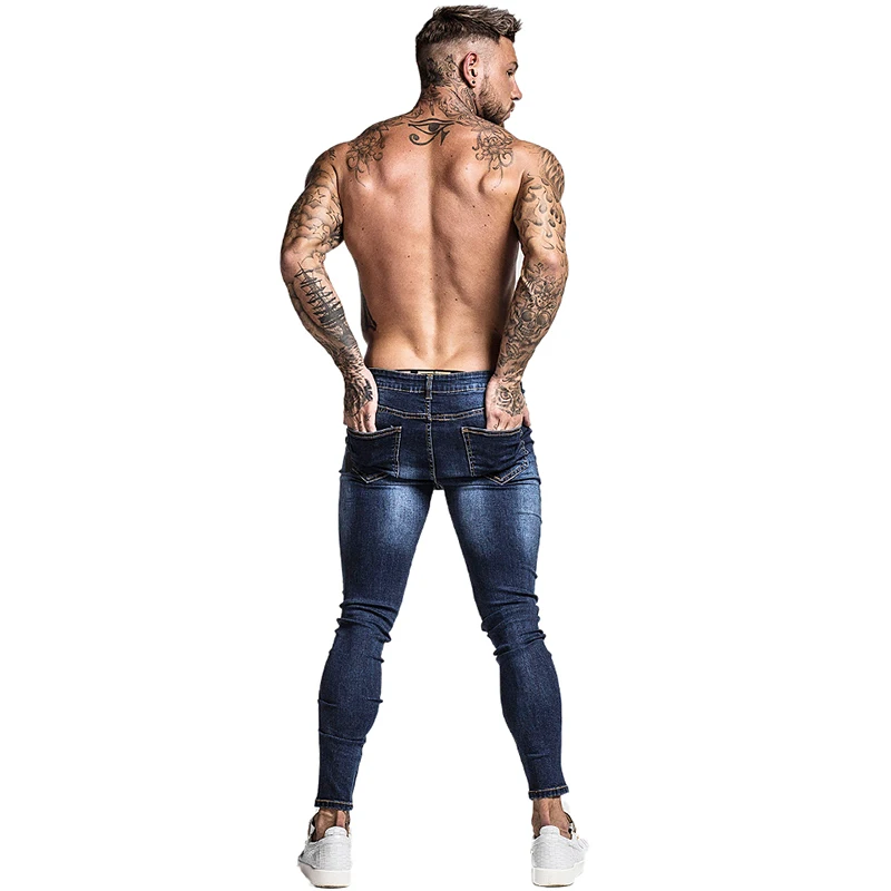 VOMINT мужские обтягивающие Стрейчевые отремонтированные джинсы темно синие в
