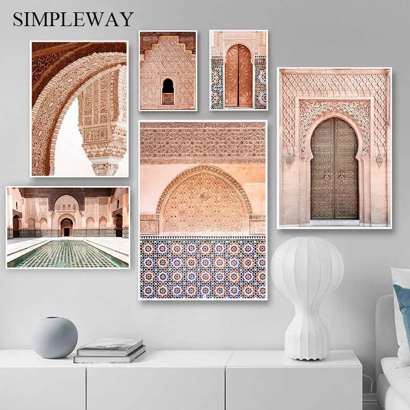 Марокканская архитектура двери холст живопись винтажный постер арабское