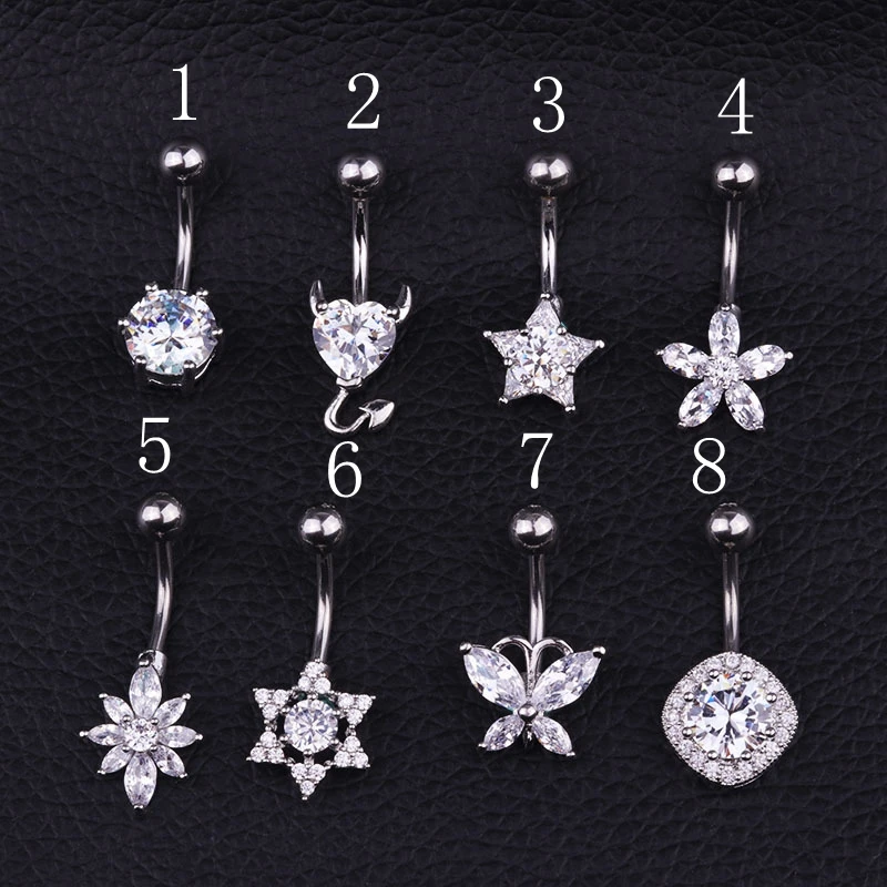 

Sexy Rose Belly Button Rings Dangle Stainless Steel Piercings Navel Septum Flower Piercing Set Ombligo Body Jewelry H6