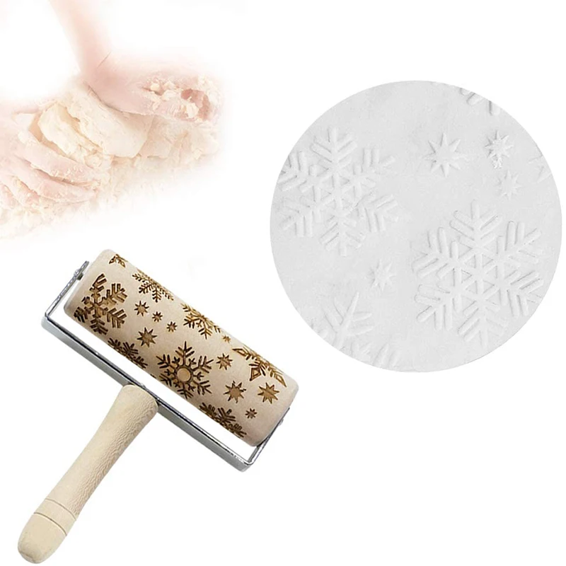 

Rolling Pin Christmas Wood Hand-Carved Dough Pin for Baking Non-Stick Embossed Professional Dough Roll (3Pack)