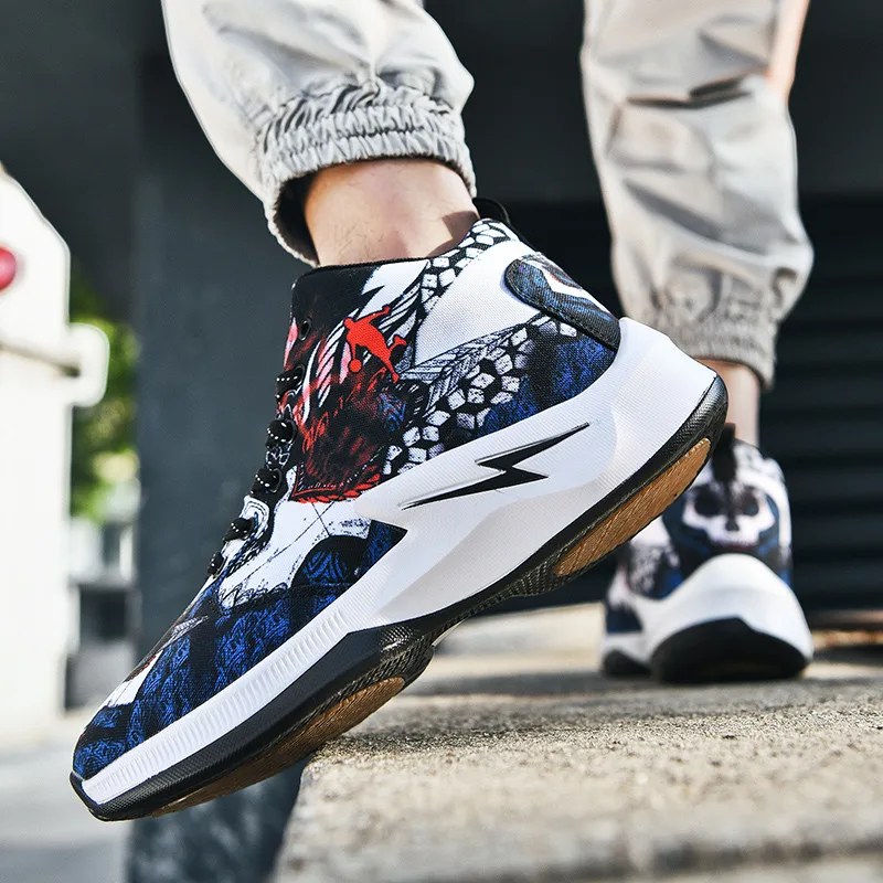 Retro Colorful Printed Basketball Shoes For Man Profession Couple Designer Sneakers Men Outdoor Breathable Mesh Training Shoes