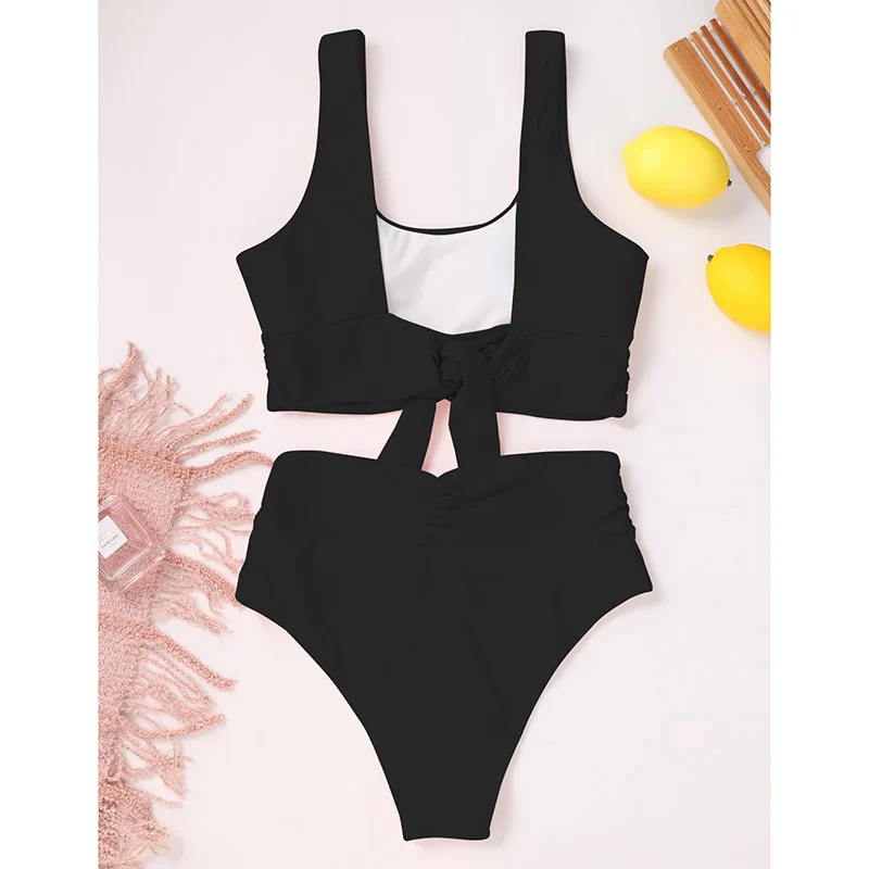 

Sexy Bikinis Women's Swimwear 2021 High Waist Swimsuits Ruched Bathing Suit Women Push Up Bikini Set Summer Solid Biquini