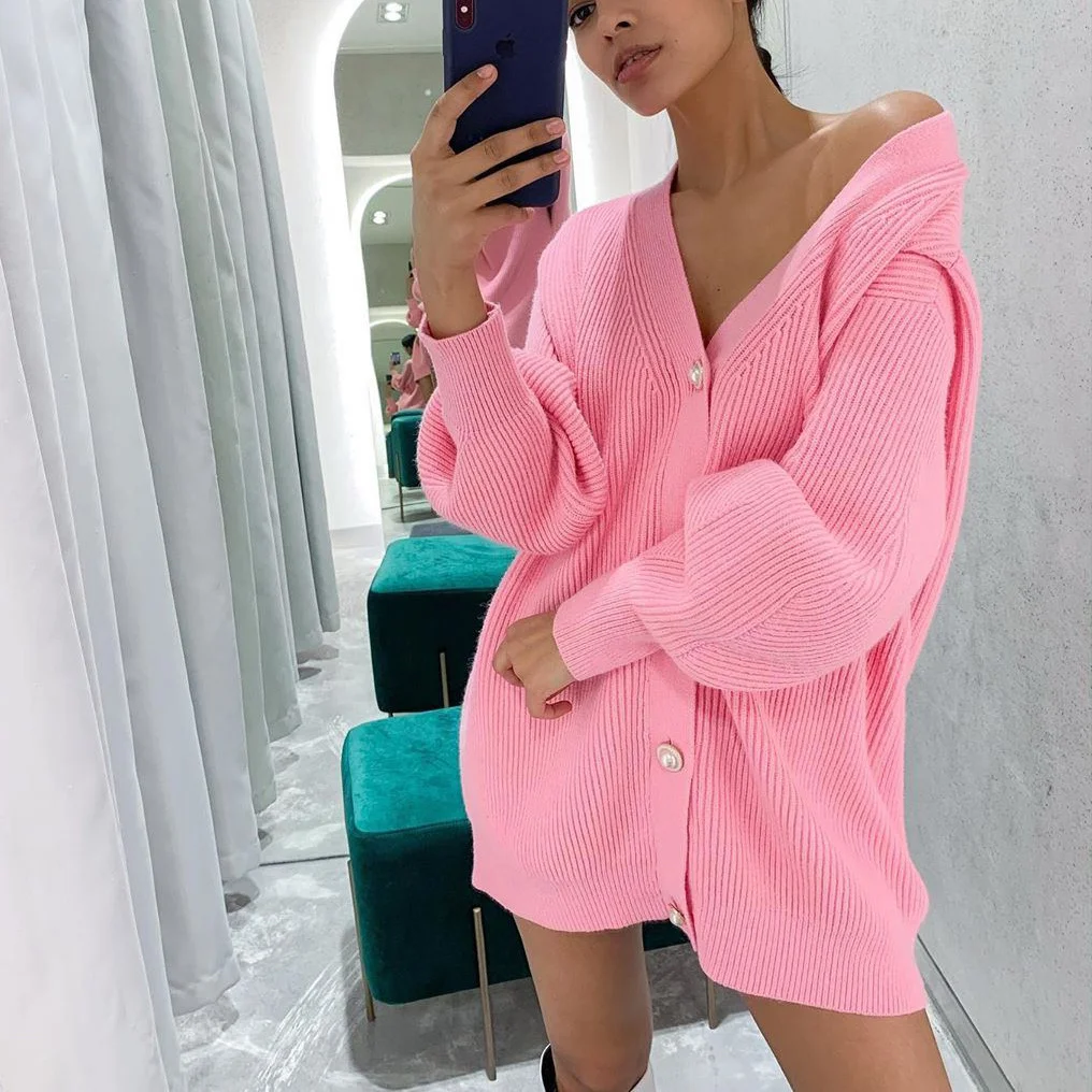 

JCHB вязаный свитер с v-образным вырезом, кардиган, Женский однобортный Кардиган оверсайз, укороченный топ, Осень-зима, женский свитер