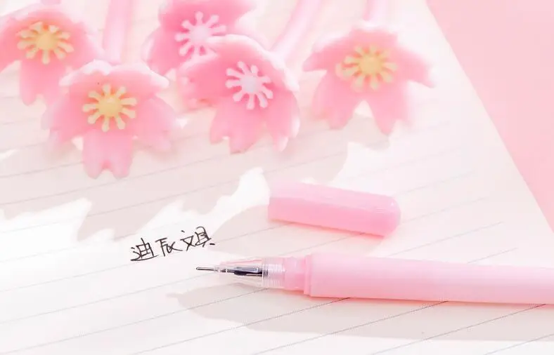 1 Piece Lytwtw's Silicone Pink Creative Cute Cherry Blossoms Flower Stationery Office School Supplies Gift Simulation Gel Pens