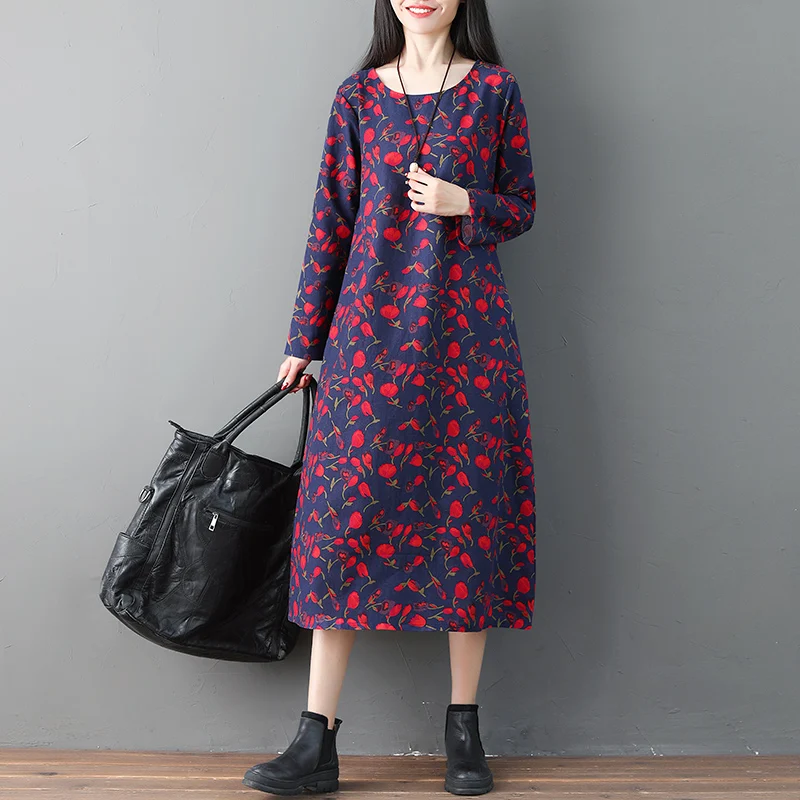 Женское длинное платье из хлопка и льна повседневное винтажное в стиле бохо с