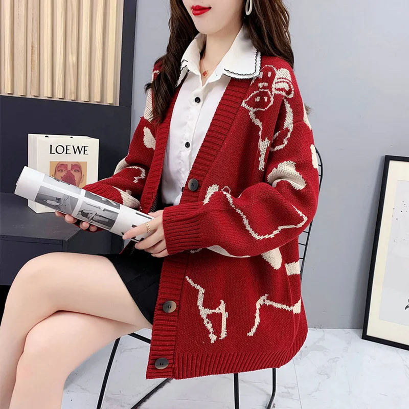 

Women's Knitted Sweater Coat Cardigan Women Sweater Korean Fashion Knitted Thicken Sweaters Plus Size