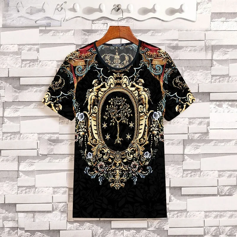 

Printed T-shirts Mens Summer Ice Silk Fashion Brand Male Short Sleeve Tee Shirt Slim Fit Tops Loose Man Oversized T Shirt