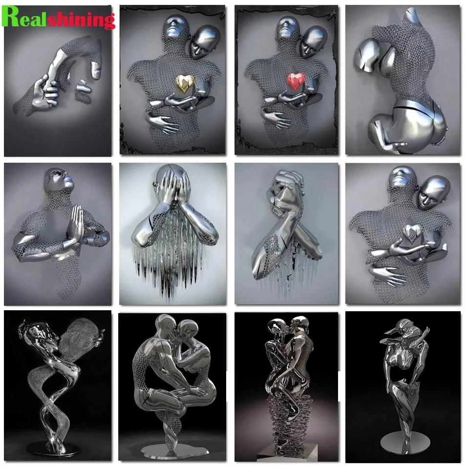 Абстрактная Металлическая скульптура искусство фигурка пары настенное 5d