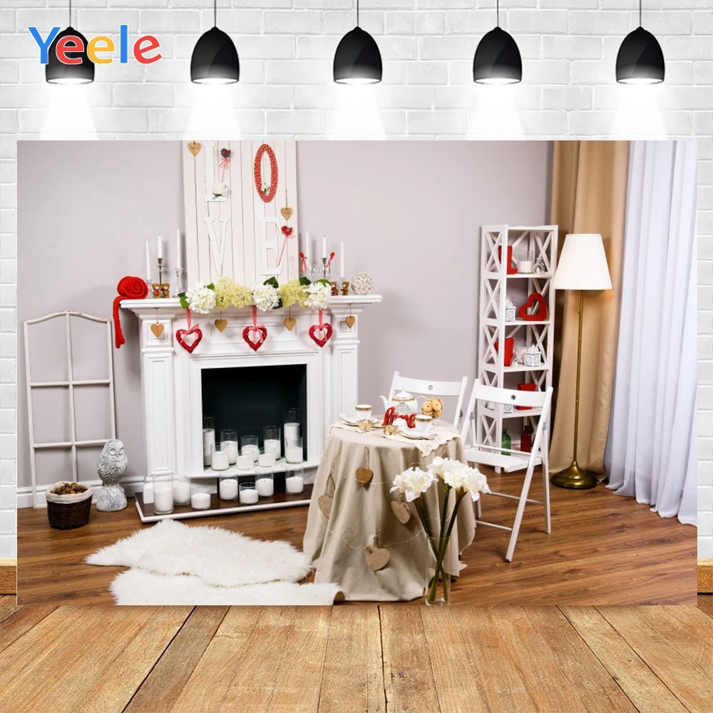Yeele Счастливого Рождества белые свечи для камина стул цветок красное сердце фон