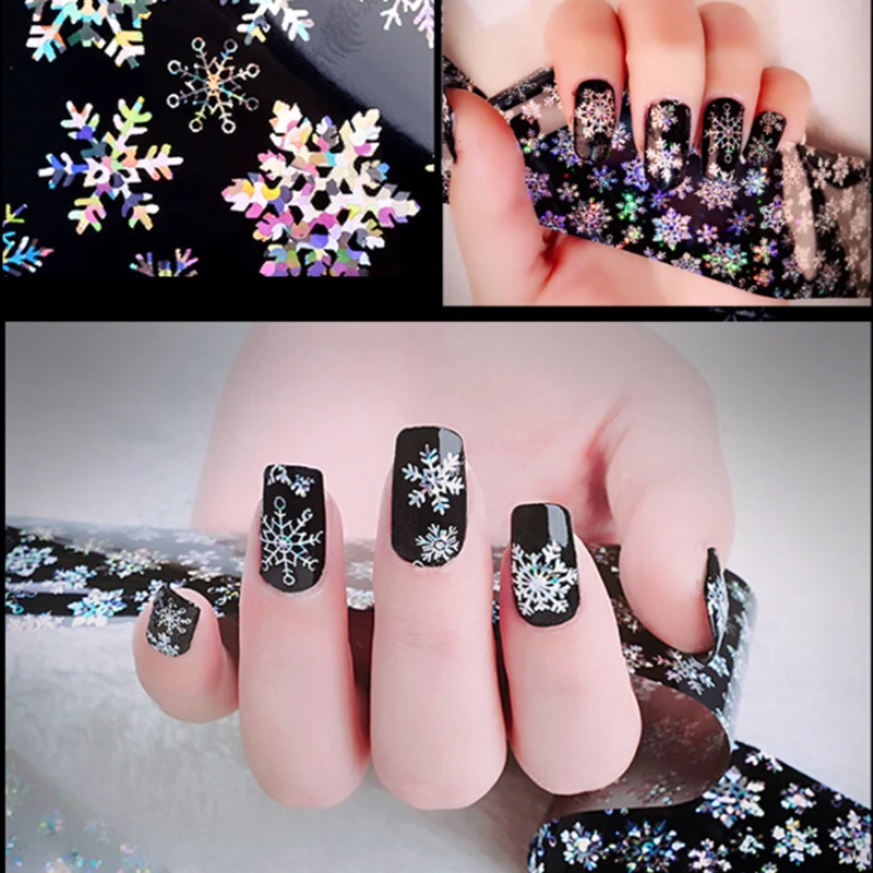 

1 Roll 4*12 cm Holographic Snowflake Nail Foils White Snow Christmas Design Nail Art Transfer Foil Transfer Sticker Paper