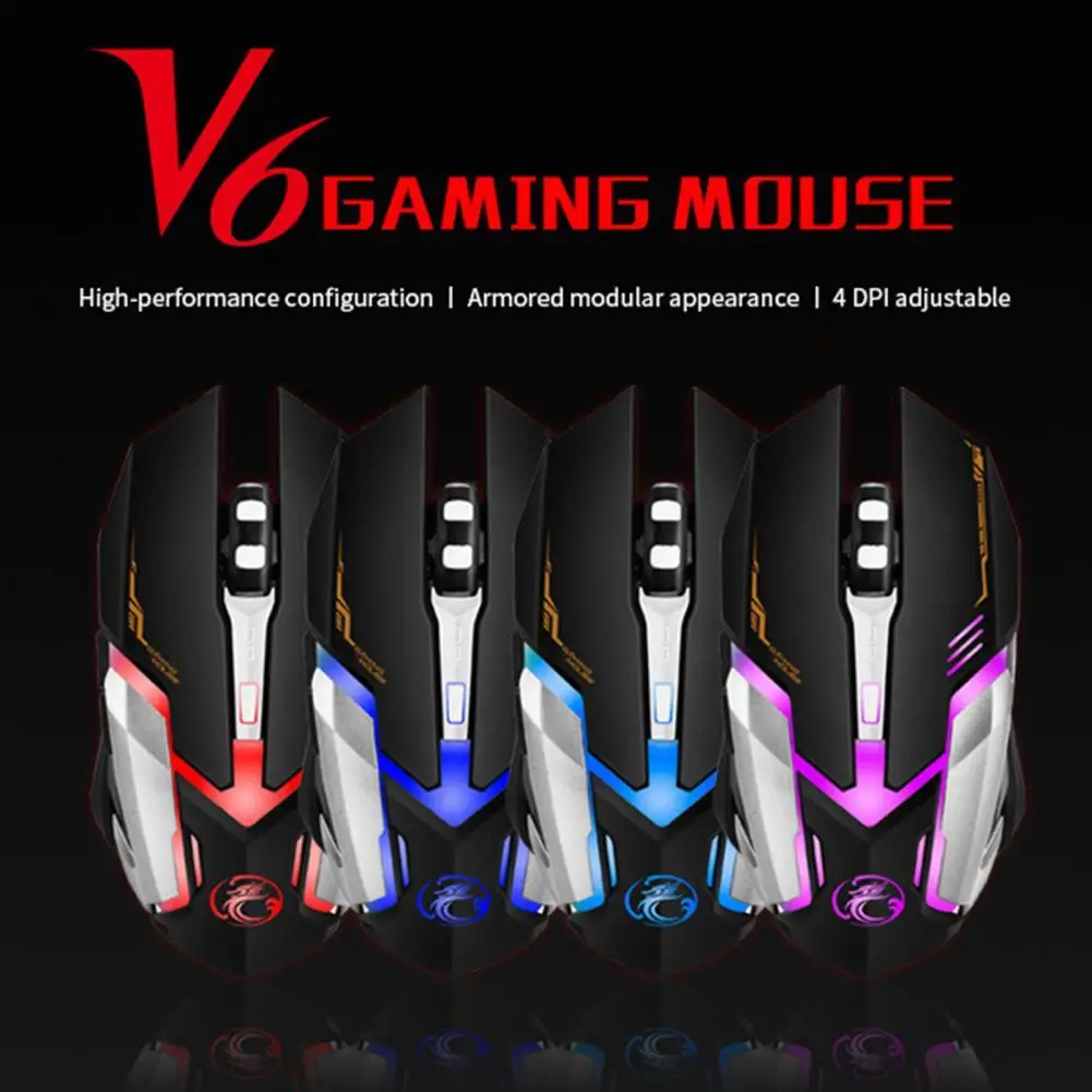 

IMICE V-6 Gamer Mouse 2400DPI Resolution Strong USB Wire ABS Black Wired Mouse for Computer