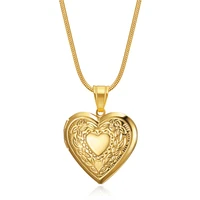 fashion heart locket pendant necklaces for women openable photo frame floral gold color necklaces family love collar