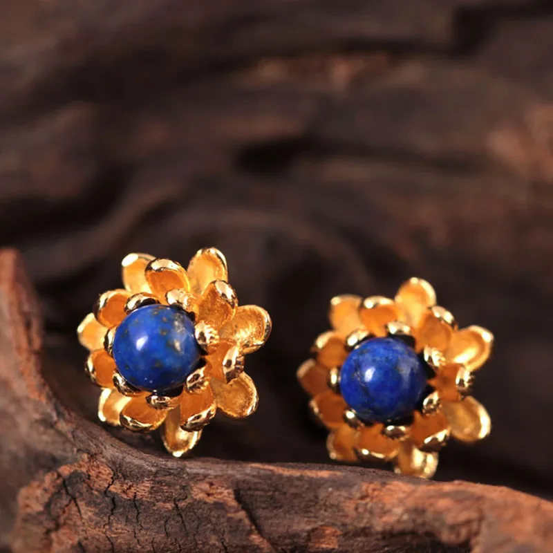 Серьги из стерлингового серебра 925 пробы серьги лазурита жемчуга цветов лотоса