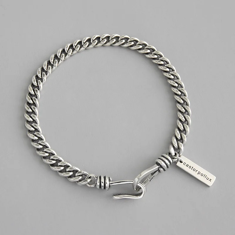 

Retro English Letter Tag Thai Silver Color Bracelet Punk Design Couple Bracelet For Women Men Gifts S925 Sterling S-B333