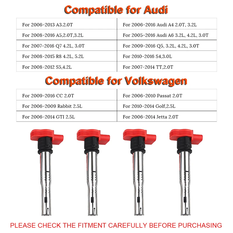 Катушка зажигания для VW GTI Rabbit Golf Passat CC Jetta 4 шт. Audi A3/4/5/6 TT Q5/7 R8 S4/5 06E905115E 07K905715F