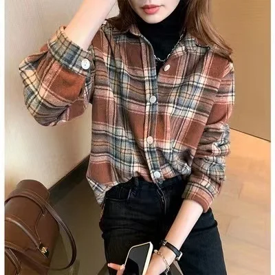 

Plaid Shirt for Women Autumn and Winter New Retro Style Loose