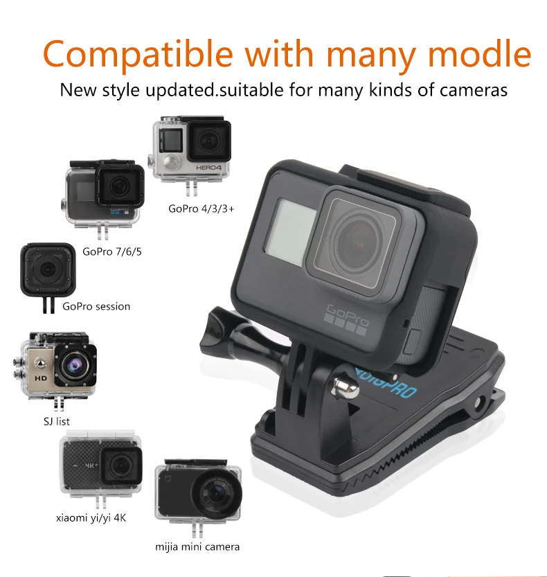 Зажим для экшн-камеры для GoPro Hero 8, 7, 6, 5, 4, крепление на 360 градусов, вращающийся зажим, крепление для рюкзака для Session 3+ 3 SJCAM SJ4000 Garmin
