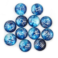 1020pcs blue 12 constellation astrology pattern 101214182025mm round flatback glass cabochon spacer for diy jewelry making
