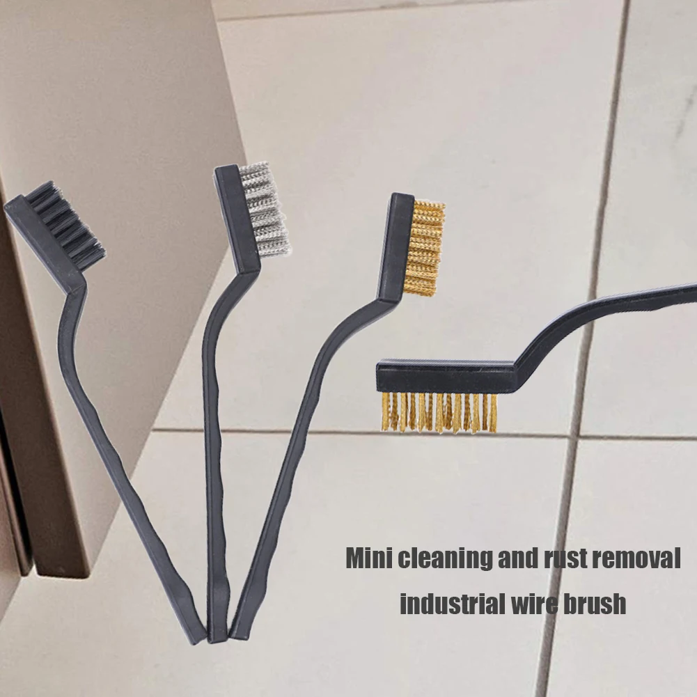 

3pcs Wire Brush 7 inch Mini Micro Steel Brass Nylon Rust Paint Remover Metal Scrubbing Polishing Burring Brushes Cleaning Tools
