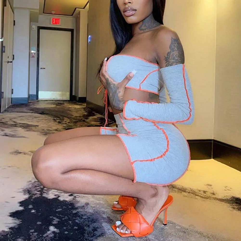 

Y2k Off Shoulder Sexy Top+Biker Shorts Matching Sets Women Patchwork Bandage Backless 2pcs Outfits Street Style Summer Set