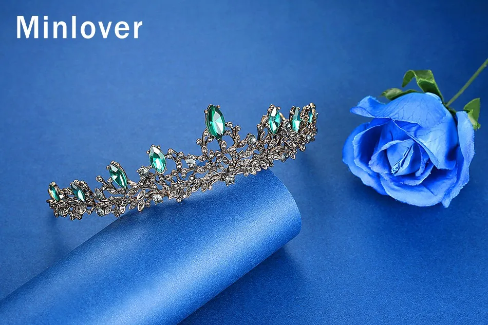 Minlover зеленый кристалл барокко невесты диадемы и короны для женщин Свадебные украшения волос аксессуары королева диадема, Корона повязка на голову