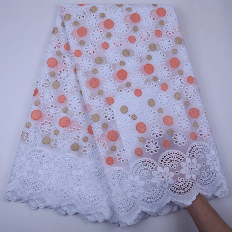 Персиковая хлопковая кружевная ткань Высококачественная швейцарская вуаль