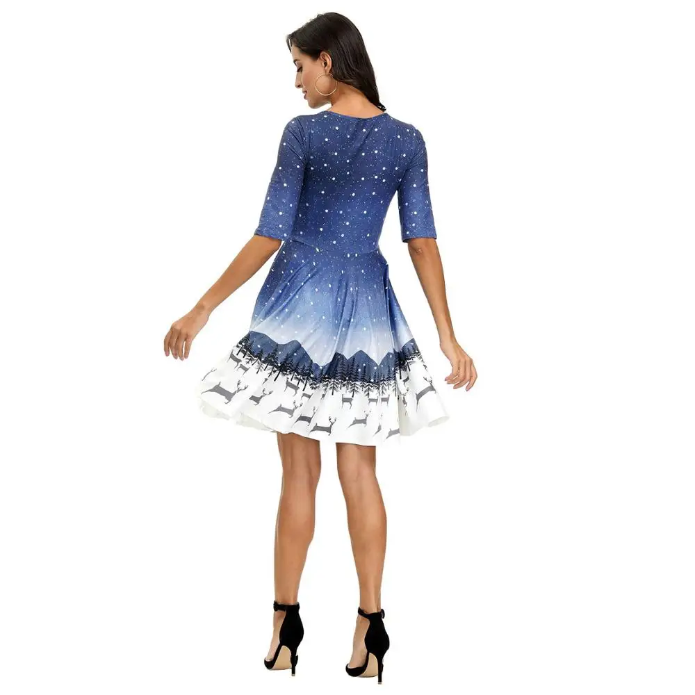 Miduo/рождественское платье для женщин с коротким рукавом и круглым вырезом Зимние