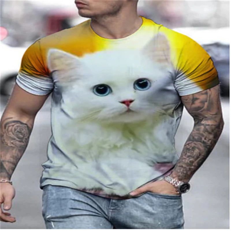 

Summer 3D t-shirt men's print animal men 2020 kitten print funny cat short-sleeved solid color t-shirt 3D design T-shirt men