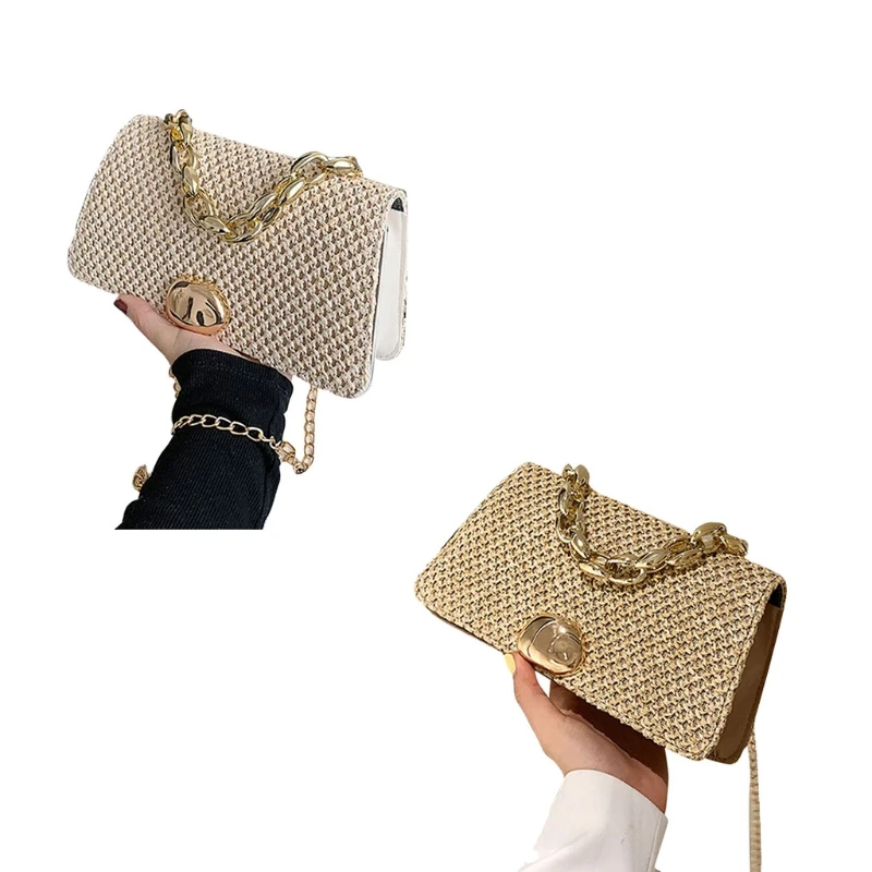 

lady Straw Woven Handbag Rattan Crossbody Tote Female Casual Rattan Leather Shoulder Bag Lady Travel Beach Shipping Purse