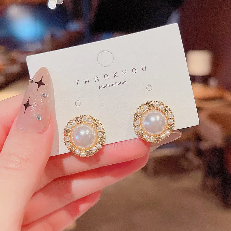 

S925 Silvers Needle New Fashion Pearl Round Bead Earrings Feminine Bohemian Jewellery for Women Earring Metal Wholesale
