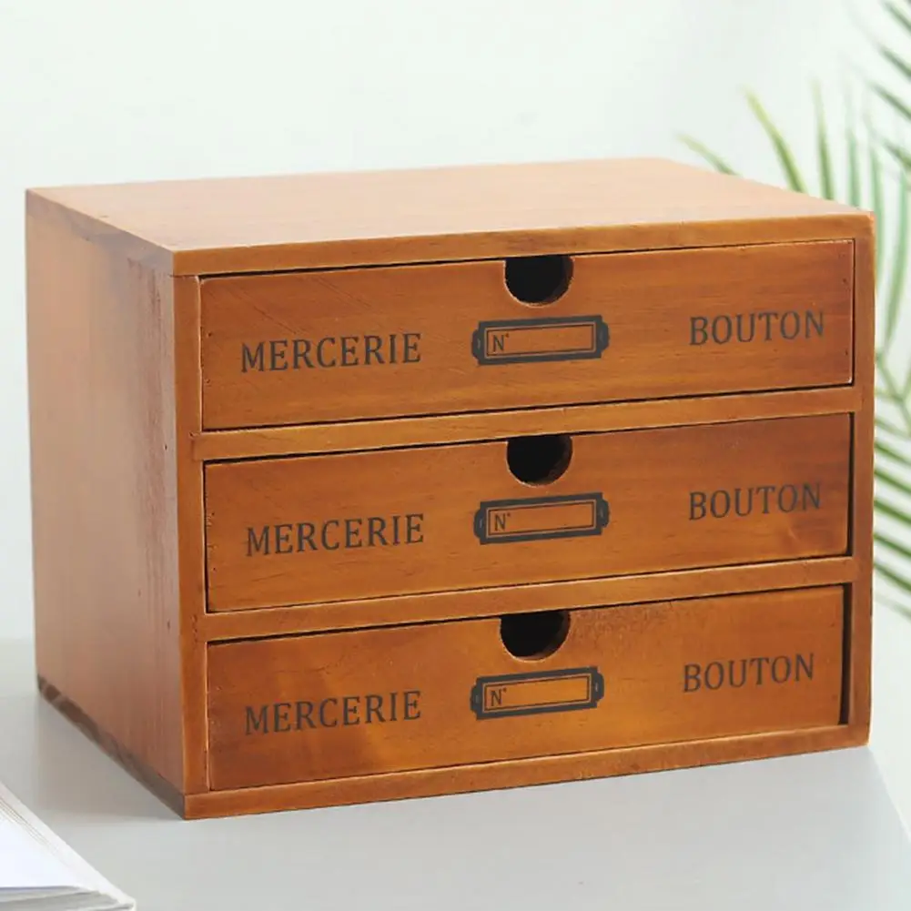 Retro Wooden Storage Box Office Desktop 4-layer Drawer Cabinet Multifunctional |
