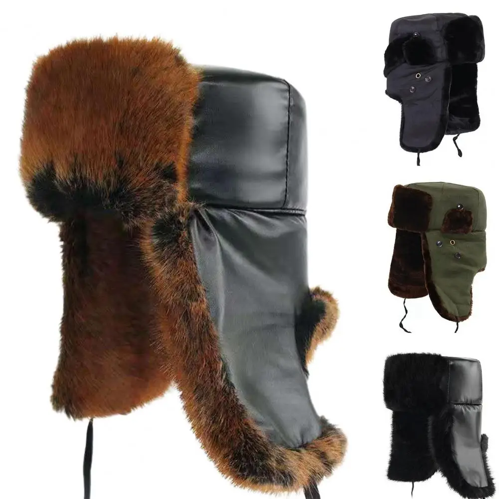 Практичная прочная теплая шапка-Авиатор с ушами одного размера удобная для кожи