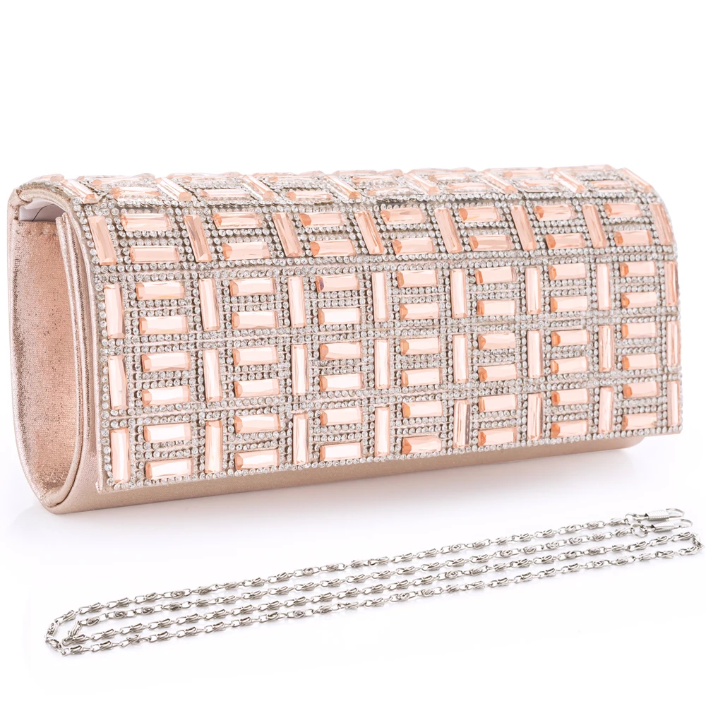 

Woman Glittery Clutch Bag Evening Bags Rhinestones Shiny Paillette Decor Formal Handbag Shoulder Bag For Wedding Party Rose Gold